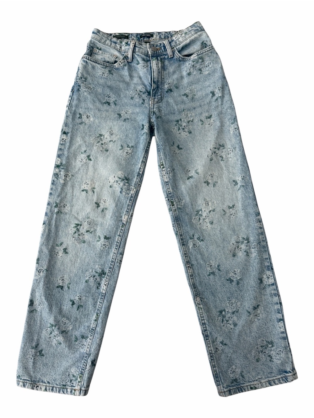 ✅ wild fable Light Blue Floral print 90’s relaxed  Straight-Leg Jeans size 4